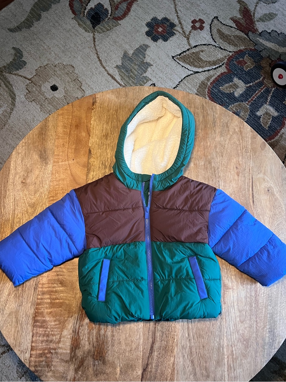 Old Navy Colorblock Puffer Jacket in Green, Brown, Blue